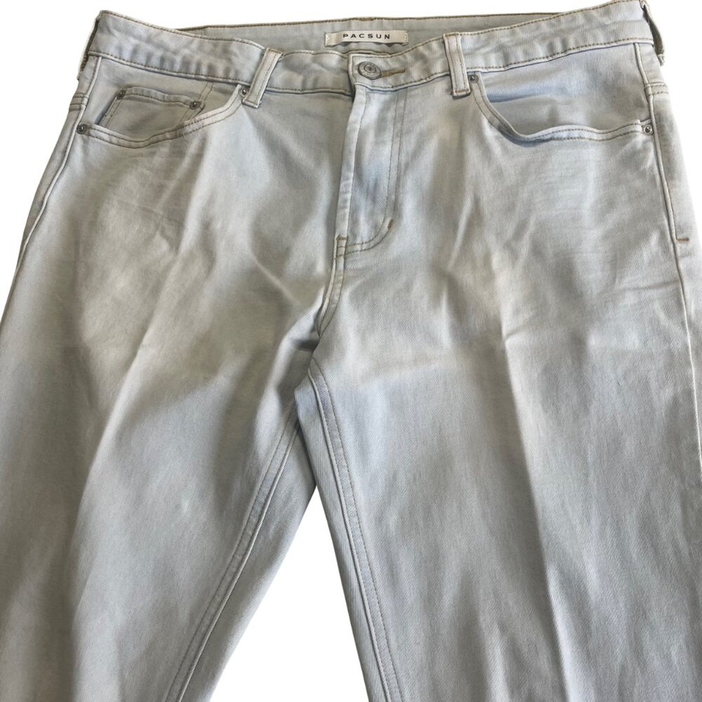 PACSUN Men's Light Indigo Wash Cotton Stretch Stacked Skinny Jeans 32Wx34L - Picture 6 of 6